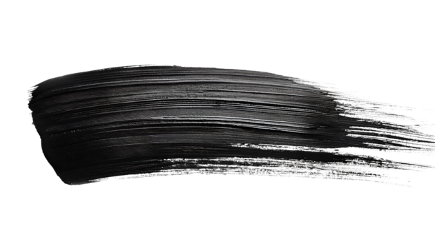 Bold black paint brush stroke isolated on a white background. PNG transparent.
