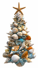 Obraz premium 3D animated christmas ornament featuring seashells and sea creatures with a starfish on top, made from beach elements