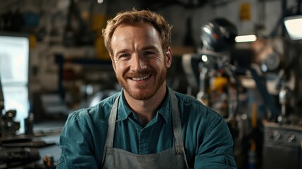 Obraz premium The Smiling Craftsman in Workshop
