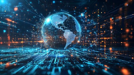 Glowing Holographic Globe Symbolizing Digital Age Communication Technology Concept