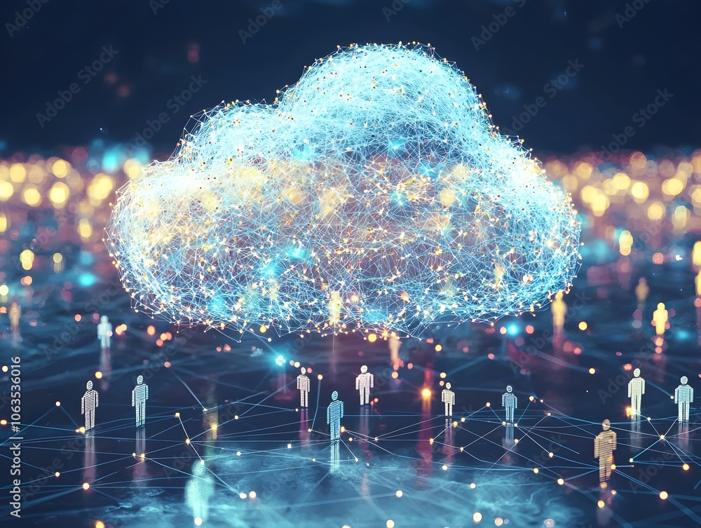 Poster digital cloud streaming data connections linking global communication technology concept