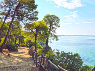 Coastal hiking path on Chalkidiki, Kassandra peninsula near Sane / Sani, Greece
