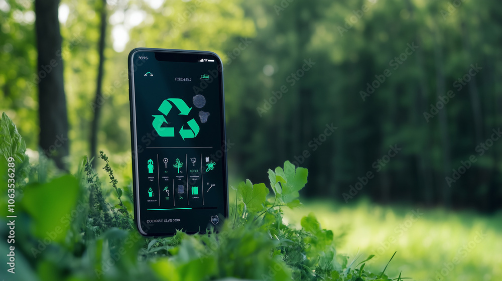 Poster the app interface presents a detailed breakdown of recycling habits, using bright, eco-themed graphi