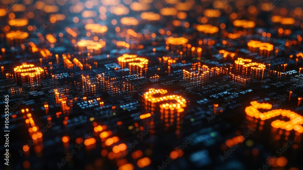 Poster A digital grid filled with glowing dollar signs reflects the modern intersection of finance and technology.
