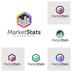 Set of Chart stats logo template. Market success vector design. Growth graph illustration