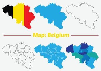 Belgium map Regions Isolated detailed Belgium Blue map with Regions and national borders map.