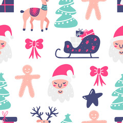 Holiday seamless pattern with Christmas elements.