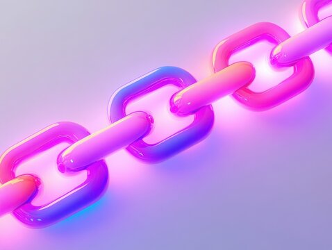 A vibrant, modern chain glows in pink and blue hues, showcasing interconnected links against a soft background.