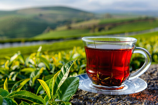 Generative AI, tea plantations on hills natural farming background in Asia Africa Japan India