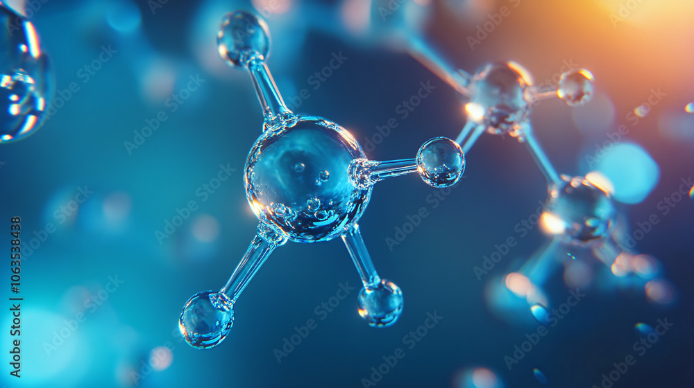 Leinwandbilder glowing 3d molecule on blue background symbolizes innovation in science and technology. shows interc