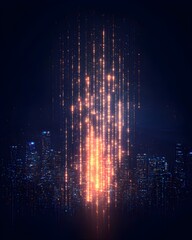 Fototapeta premium Abstract city skyline illuminated by cascading lights