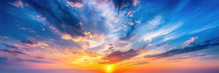 Fototapeta premium Sunset Dramatic Sky. Twilight Color Sky with Colorful Clouds Background