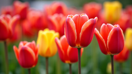 Fototapeta premium red tulips in the field