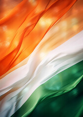 Waving Irish flag in green, orange, and white background design.