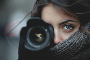 A woman with a camera World photographer day.