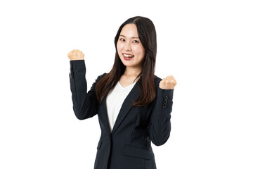ガッツポーズをするアジア人会社員女性15