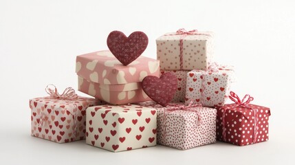 Obraz premium Delightful Stacked Small Gift Boxes with Heart Patterns in Cute Arrangement