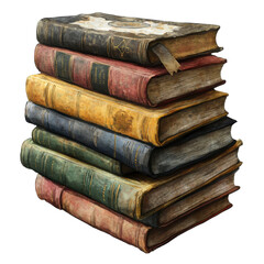 Stacked Antique Books, Aged Covers, Textured Pages, Richly Colored, Historical Knowledge, Vintage Collection Isolated on white background or PNG