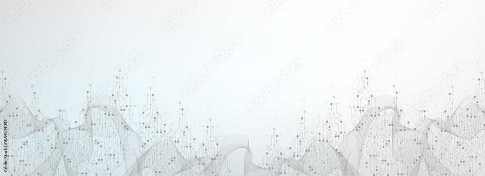 Poster Artificial Intelligence with circuit electric line style. Digital futuristic machine learning design. AI graphic design for website, banner, header, social media, mobile app, UI. Vector illustration