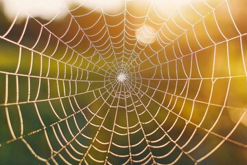 Obraz premium A close-up view of a delicate spider web glistening in the sunlight, showcasing nature's intricate artistry and beauty.