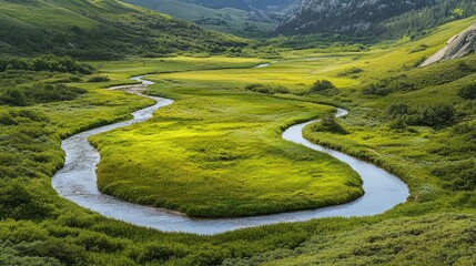 Calm River Through Lush Green Valley