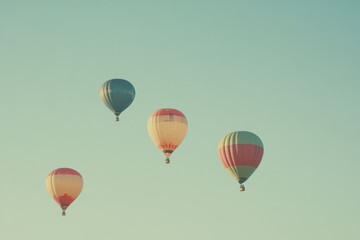 Obraz premium A set of brightly colored hot air balloons rising into a clear sky. 
