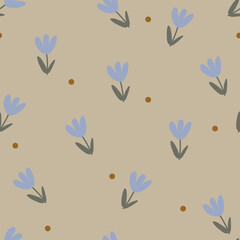 Tulips and brown dots seamless pattern. Vector illustration for wallpaper, scrapbooking, wrapping paper.