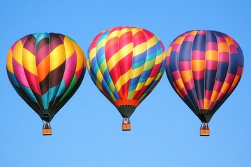 Obraz premium A set of brightly colored hot air balloons rising into a clear sky. 
