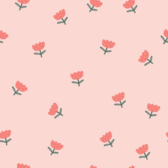 Seamless pattern with cute tulips on light pastel background.