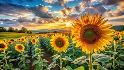 Obraz premium Sunflowers standing tall against a brightfields, countryside scenery, rural landscapes, natural beauty, outdoor settings, scenic vistas, serene environments,