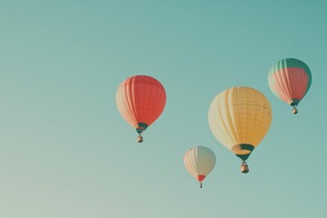Obraz premium A set of brightly colored hot air balloons rising into a clear sky. 