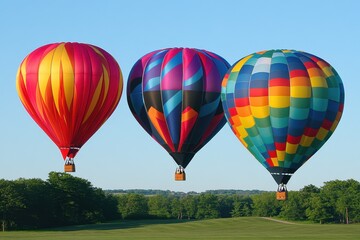 Obraz premium A set of brightly colored hot air balloons rising into a clear sky. 