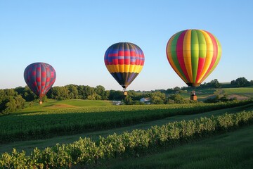 Obraz premium A set of brightly colored hot air balloons rising into a clear sky. 