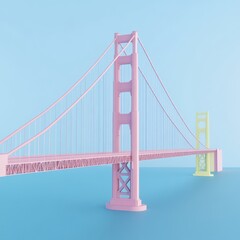 Fototapeta premium A stylized illustration of a bridge with pastel colors against a blue background.