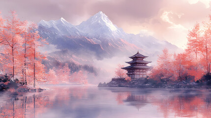 Watercolor illustration for Nepal National Day incorporating cultural symbols vibrant festivals and soft hues celebrating the rich heritage