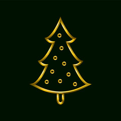 Christmas tree icon, golden metallic thin 3d lines vector illustration collection.