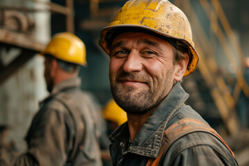 Construction site builders workers generative AI image