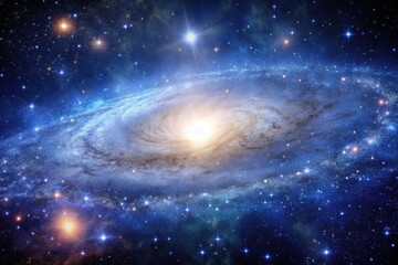 Fototapeta premium Vast galaxy background with numerous stars and a large central bulge, nebulae, dark matter halo, space