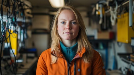 Portrait of a female polar research scientist in a busy lab environment