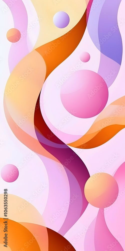 Poster an abstract pattern featuring flowing lines and circles in vibrant shades of orange, pink, and purpl