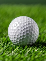 Obraz premium Close-up of golf ball on green grass in natural light