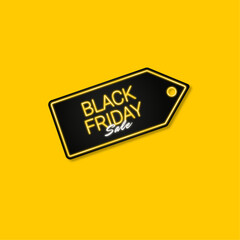 Black friday black and yellow sale tag on yellow background. Neon tag.