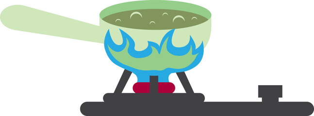Illustration Boiling Water Cook With Pot On Gas Stove Fire On