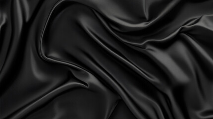 Fototapeta premium Black silky satin fabric with a smooth, soft texture, perfect for luxury fashion, elegant drapery, or a shiny backdrop