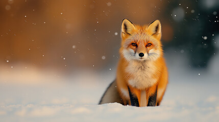 Fototapeta premium Arctic Fox in Pristine Winter Coat Amid Snowy Terrain