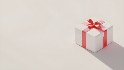 Obraz premium a Christmas gift box with red ribbon, wrapped present, 3D render, holiday theme, isolated on white background