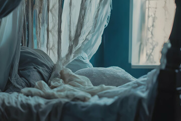 Bedding Set Image - A serene bedroom scene with soft fabrics and natural light filtering through a window.