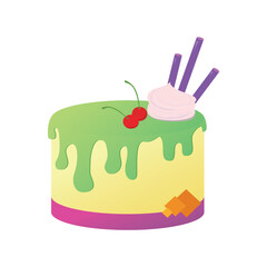 Cakes with green glaze icon set vector. Layer vanilla cake with icing drawing