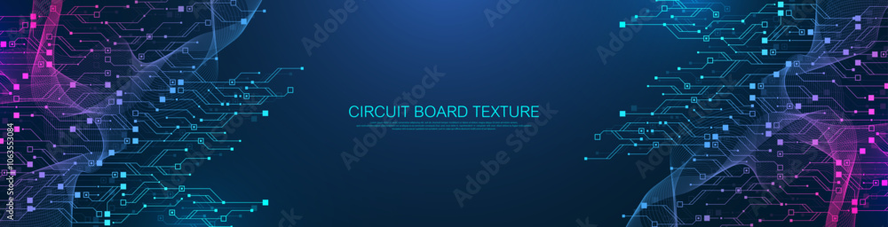 Poster Artificial Intelligence with circuit electric line style. Digital futuristic machine learning design. AI graphic design for website, banner, header, social media, mobile app, UI. Vector illustration