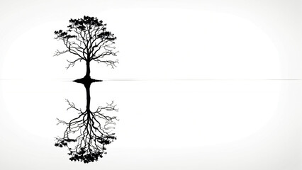 Obraz premium Minimalist Tree Silhouette Reflected in Water